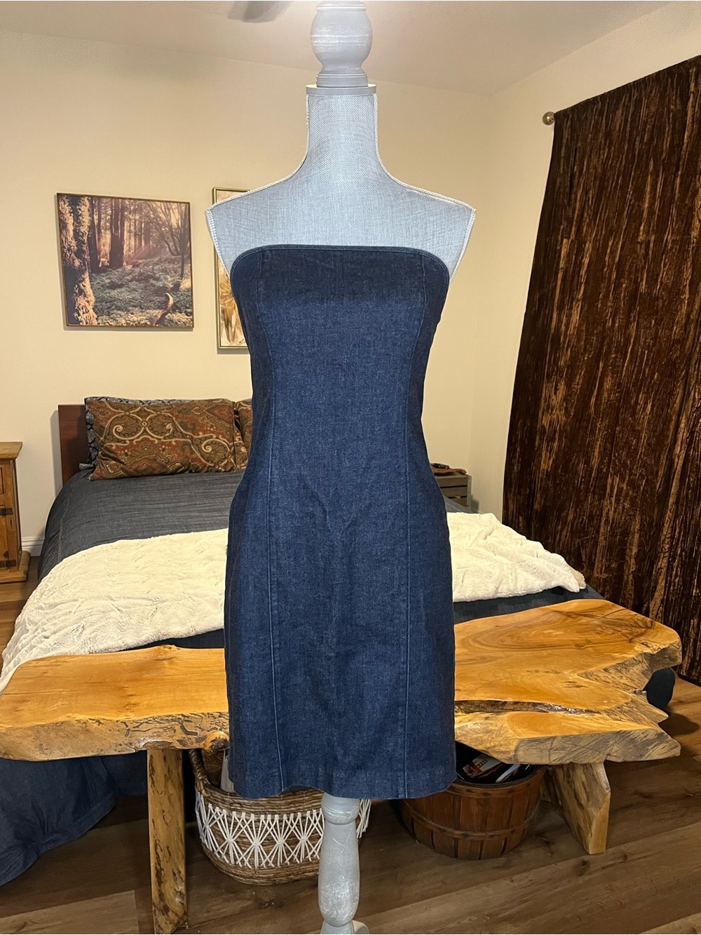 Vintage Y2K GAP Denim Cotton Light Stretch Strapless Midi Dress Seam Detail